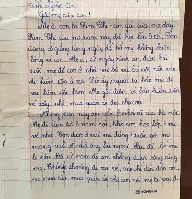 Bức thư gửi mẹ của cô bé lớp 5 khiến người đọc rơi nước mắt - Ảnh 1.