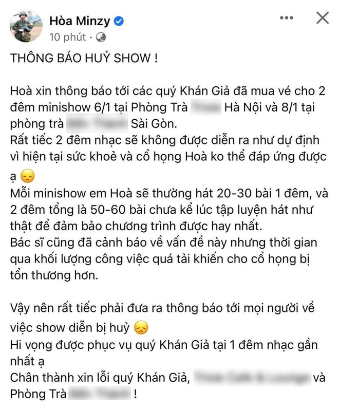 1 nữ ca sĩ nổi tiếng hủy li&ecirc;n tiếp 2 show diễn v&igrave; cổ họng bị tổn thương, c&ocirc;ng việc qu&aacute; tải! - Ảnh 1.