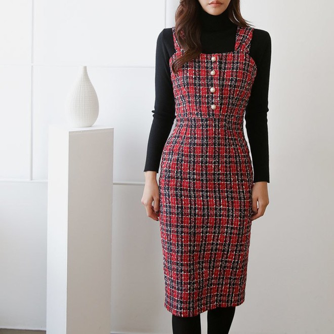 Váy Liền Thân Vải Tweed Khí Chất Phong Cách CHANEL Váy Ngắn Tua Rua Dáng  Gầy Chít Eo Ôm Dáng Cúc Một Hàng Đá Cổ Vuông Cho Nữ 2056 - MixASale