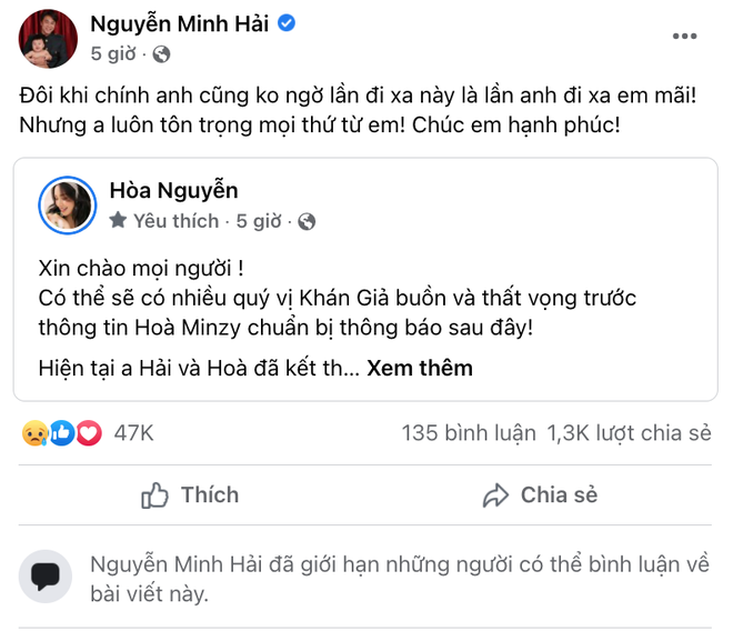 Netizen tràn vào trang cá nhân tấn công bạn trai thiếu gia, Hòa Minzy có động thái bảo vệ, dành sự tôn trọng tuyệt đối cho người cũ - Ảnh 3.