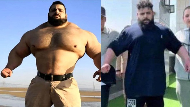 Hulk Iran khổng lồ tr&ecirc;n MXH nhưng ngo&agrave;i đời lại tr&ocirc;ng như h&agrave;ng pha ke, l&eacute;p vế ho&agrave;n to&agrave;n khi đứng cạnh lực sĩ cao 2m03 - Ảnh 2.