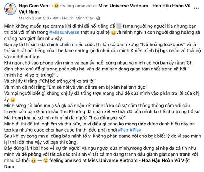 N&oacute;ng: Th&iacute; sinh Hoa Hậu Ho&agrave;n Vũ Việt Nam tố đối thủ n&oacute;i dối, chơi xấu ngay trước giờ l&ecirc;n s&oacute;ng! - Ảnh 3.
