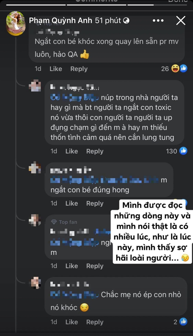 Bị nói cố tình ngắt làm con gái khóc để PR sản phẩm mới, Phạm Quỳnh Anh bức xúc: Mình cảm thấy sợ hãi - Ảnh 2.