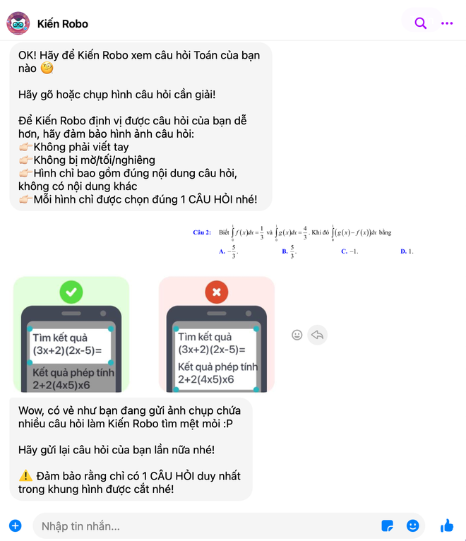Cách giải bài tập Toán, Tiếng Anh, Vật lý cực nhanh ngay trên Messenger, hay dở thế nào? - Ảnh 3.
