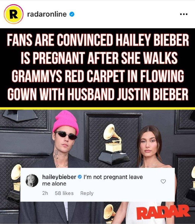 Bị soi vòng 2 lớn ở Grammy làm rộ nghi vấn mang bầu, bà xã Justin Bieber tỏ thái độ cực gắt đến mức khiến MXH dậy sóng - Ảnh 4.