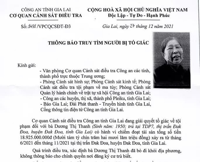 Cụ b&agrave; 72 tuổi lừa đảo 19 tỉ đồng, c&ocirc;ng an t&igrave;m bị hại - Ảnh 1.