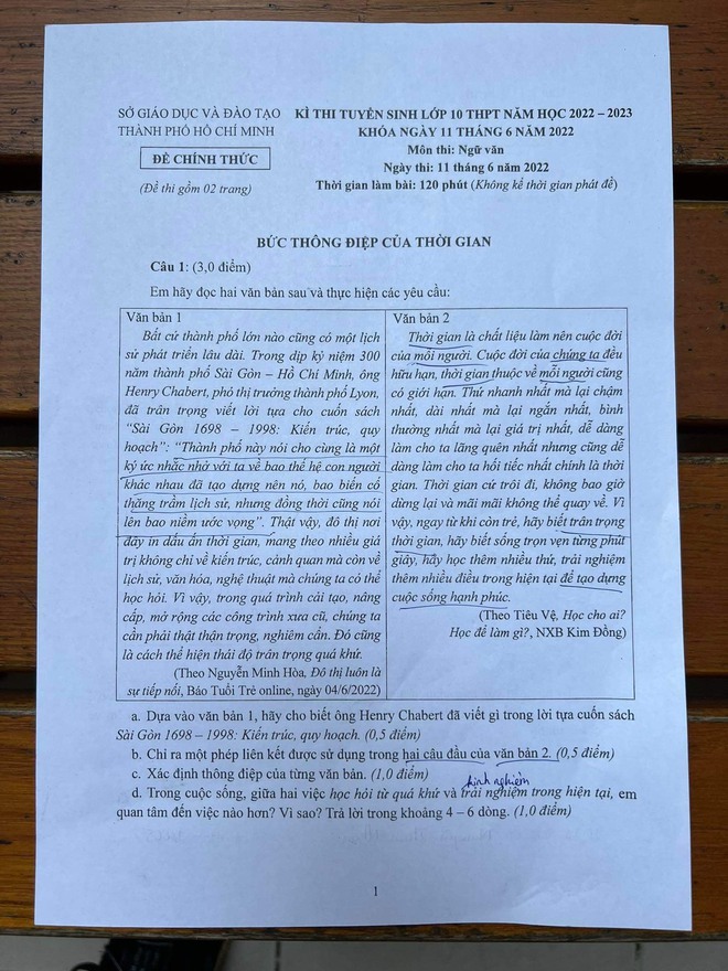 Đáp án môn Ngữ văn kỳ thi tuyển sinh vào lớp 10 TP.HCM năm 2022 - Ảnh 1.