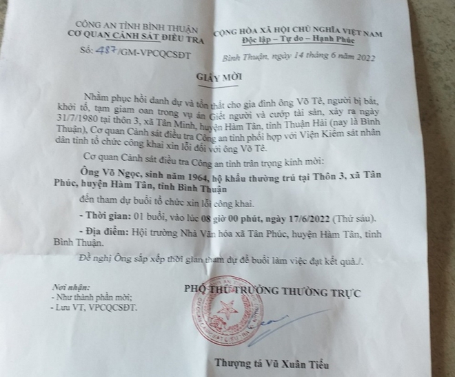 B&igrave;nh Thuận xin lỗi gia đ&igrave;nh người bị khởi tố, bắt giam oan c&aacute;ch đ&acirc;y hơn 40 năm - Ảnh 1.