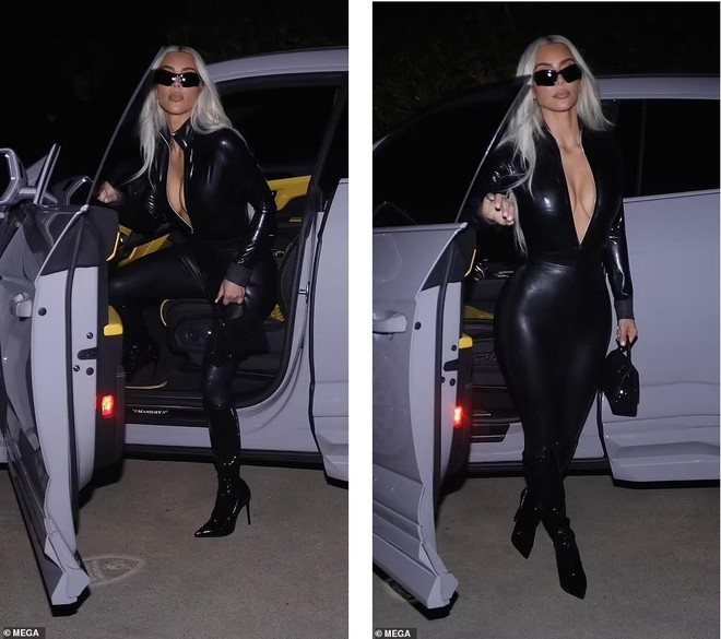 Kim Kardashian mặc đồ da liền thân bó sát, lộ vòng một nóng bỏng - Ảnh 4.