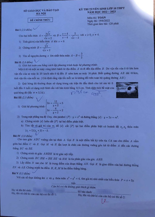 Đề thi môn Toán vào lớp 10 Hà Nội - Ảnh 1.