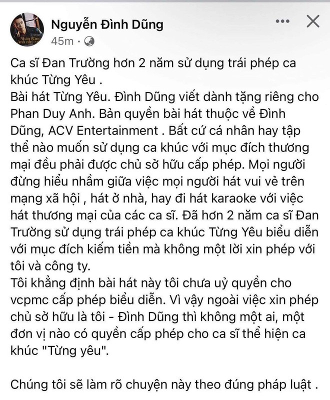 Đan Trường tiếp tục bị tố sử dụng trái phép 1 ca khúc suốt 2 năm qua, nhạc sĩ tuyên bố sẽ làm rõ chuyện theo đúng pháp luật! - Ảnh 1.