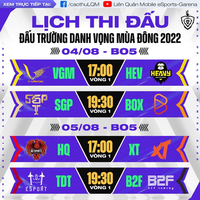 Lịch thi đấu vòng bảng của Đấu Trường Danh Vọng Mùa Đông 2022 - Ảnh 2.