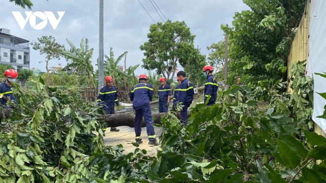 Chặt cây ngã đổ, kê dọn các khu vực có tôn rơi, dọn dẹp đường sá sau bão số 4 - Ảnh 7.