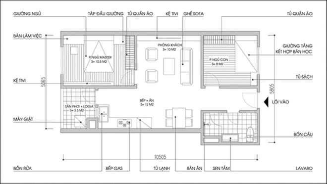 Bố tr&iacute; nội thất căn hộ 61m2 với phong c&aacute;ch hiện đại v&agrave; tho&aacute;ng s&aacute;ng - Ảnh 2.