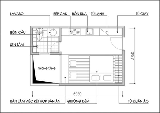 Tư vấn cải tạo và bố trí nội thất căn hộ 17m2 cho 2 mẹ con ở TPHCM - Ảnh 3.