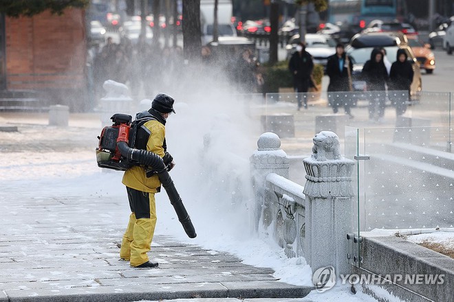 Chùm ảnh: Hàn Quốc đóng băng trong sóng lạnh Bắc Cực, băng tuyết trắng xóa bao phủ nhiều thành phố - Ảnh 10.