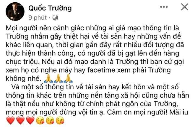 Quốc Trường lên tiếng gấp vì bị giả mạo để lừa gạt hơn chục triệu đồng - Ảnh 2.