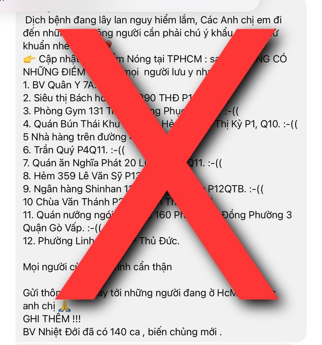 Sở Y tế TP.HCM b&aacute;c bỏ th&ocirc;ng tin c&aacute;c điểm n&oacute;ng COVID-19 tr&ecirc;n địa b&agrave;n - Ảnh 2.