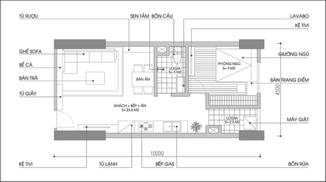 Bố tr&iacute; nội thất cho căn hộ c&oacute; diện t&iacute;ch 45m&sup2; - Ảnh 1.