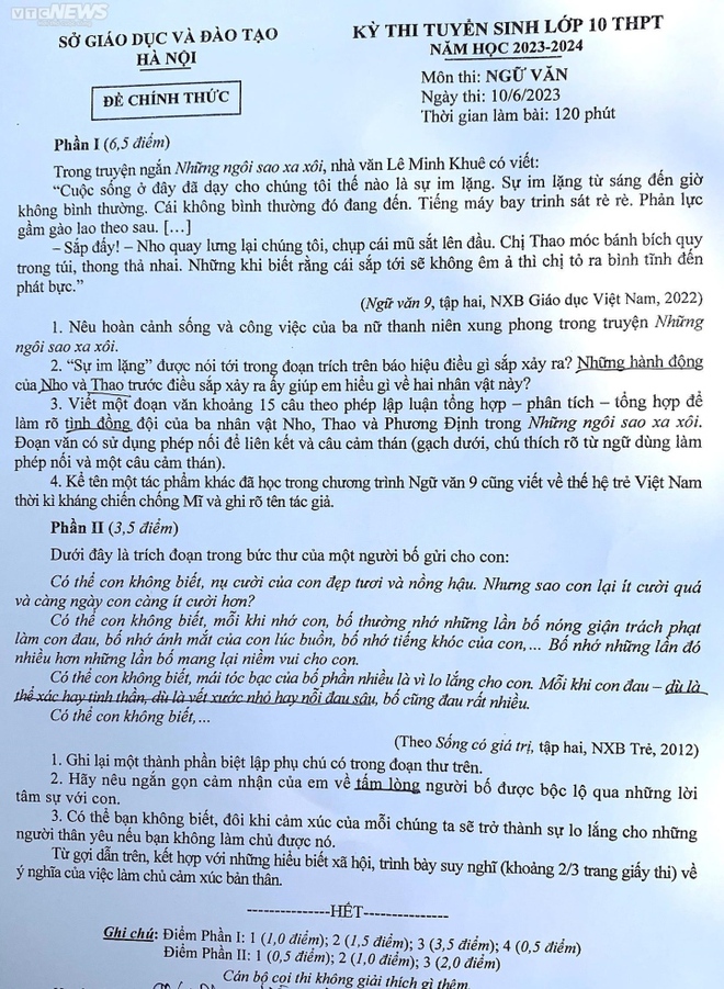 Gợi ý đáp án đề thi tuyển sinh lớp 10 môn Văn Hà Nội năm 2023 - Ảnh 3.