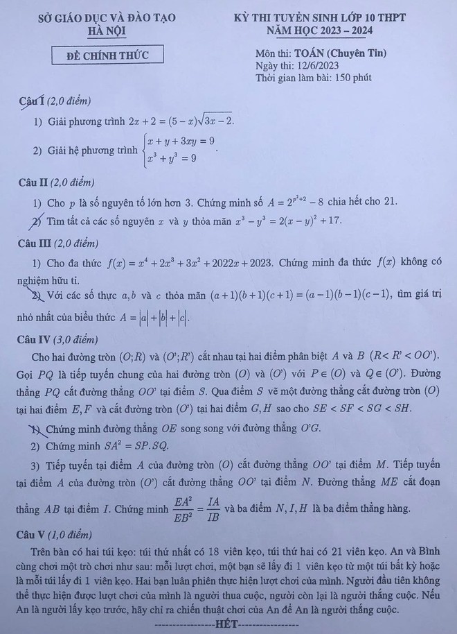 Đề thi chuy&ecirc;n Tin v&agrave;o lớp 10 H&agrave; Nội - Ảnh 1.