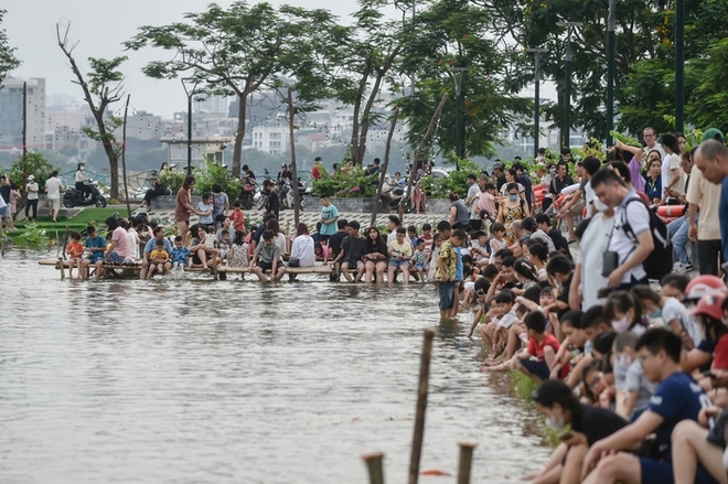 Người dân Hà Nội thích thú vui đùa với 12.000 con cá Koi - Ảnh 1.