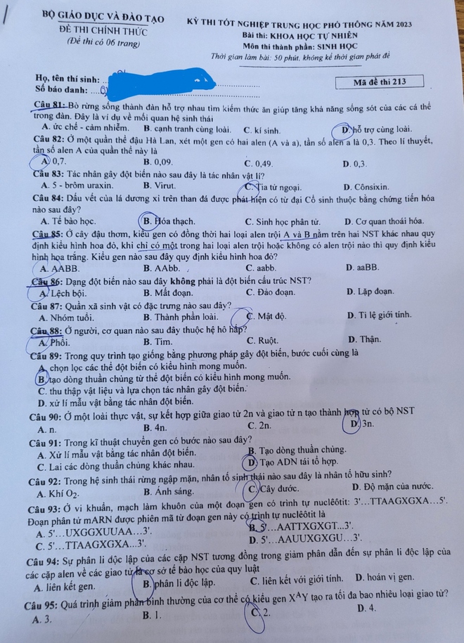 Đề thi Sinh học kỳ thi tốt nghiệp THPT 2023 - Ảnh 1.