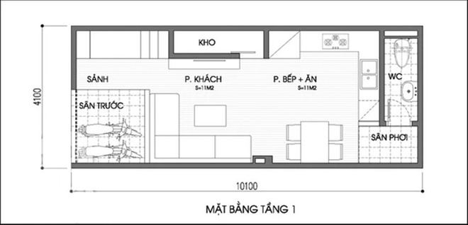 Tư vấn thiết kế và bố trí nội thất cho nhà 41,5m2 hay bị ngập nước vào mùa mưa - Ảnh 2.