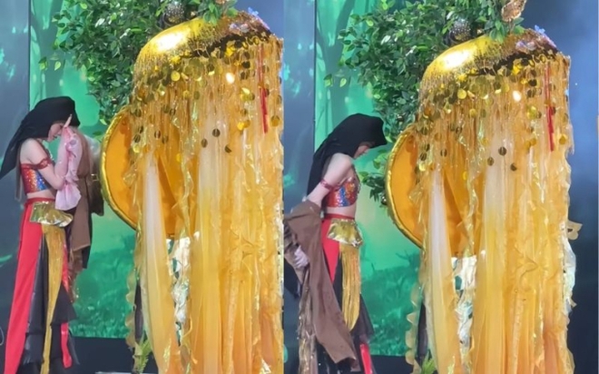 Màn “lột xác” từ bà lão thành cô Tấm của người đẹp Trà Vinh ngay trên sân khấu Miss Grand Vietnam 2023 - Ảnh 1.