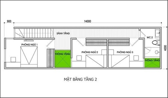 Thiết kế nhà ống 56m2 có mặt tiền hẹp và chiều sâu lớn - Ảnh 2.