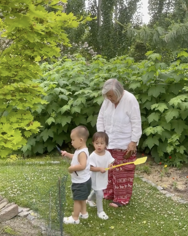 Vườn nhà bố mẹ chồng Hồ Ngọc Hà ở Thụy Điển: Cây ăn trái trĩu cành, Leon - Lisa tha hồ hái quả - Ảnh 9.