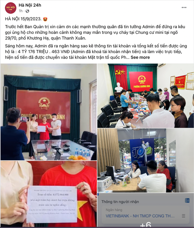 Vụ Fanpage Hà Nội 24h kêu gọi quyên góp: Ủy ban MTTQ phường Khương Đình đã nhận số tiền hơn 4,1 tỷ đồng - Ảnh 1.