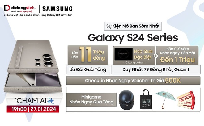 Galaxy S24 series bất ngờ được b&aacute;n sớm tại Di Động Việt, ưu đ&atilde;i đến 11 triệu, d&ugrave;ng thử miễn ph&iacute;! - Ảnh 1.