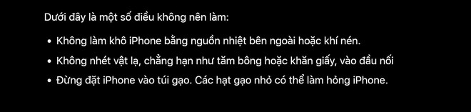 Apple chính thức cảnh báo người dùng không nên đặt iPhone ướt vào gạo - Ảnh 2.