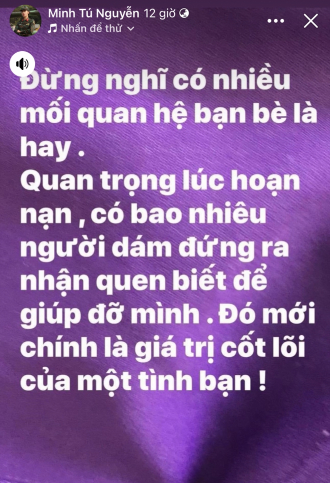 Minh T&uacute; đăng đ&agrave;n ẩn &yacute;: Đừng nghĩ nhiều bạn l&agrave; hay, quan trọng l&uacute;c hoạn nạn bao nhi&ecirc;u người gi&uacute;p đỡ - Ảnh 2.
