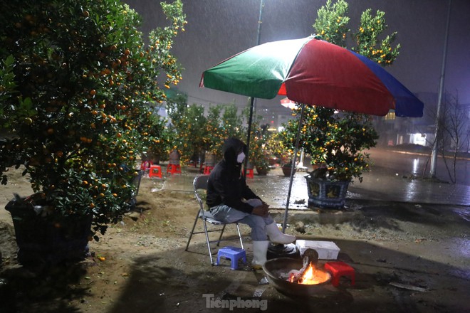 Tiểu thương b&aacute;n đ&agrave;o, quất co ro trong mưa r&eacute;t ng&oacute;ng kh&aacute;ch đ&ecirc;m 29 th&aacute;ng Chạp - Ảnh 7.