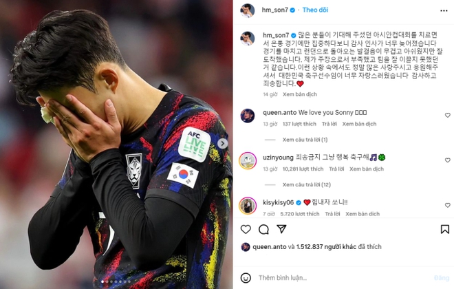 Son Heung-min gửi tâm thư trên MXH sau khi Hàn Quốc bị loại khỏi Asian Cup, hàng triệu fan xúc động thả tim - Ảnh 1.