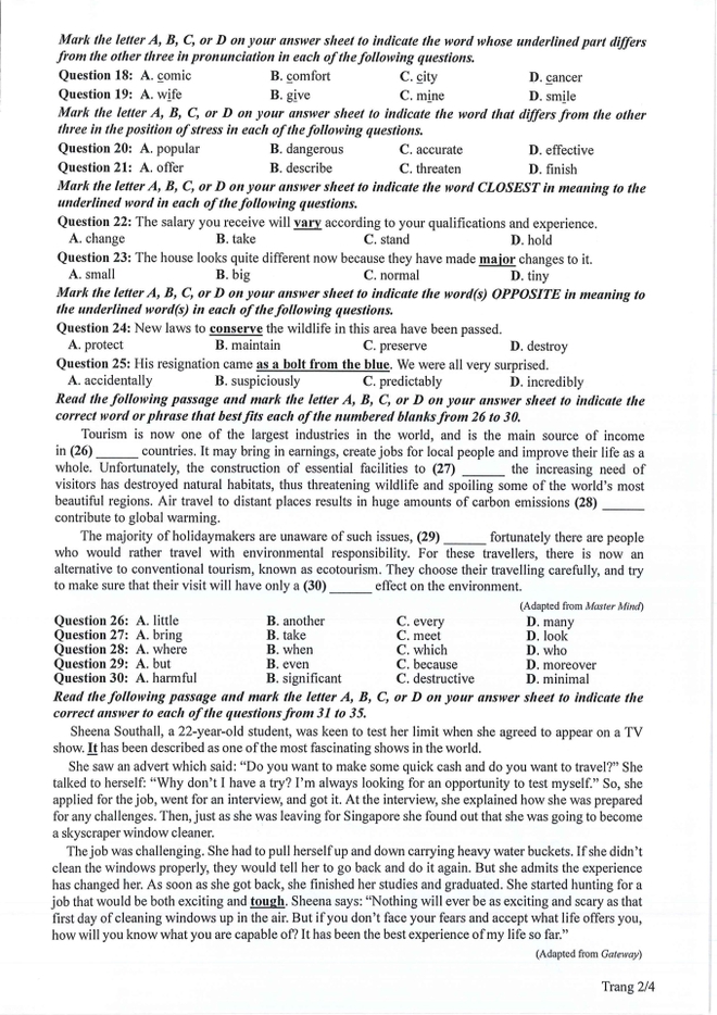 Đề thi minh họa tốt nghiệp THPT năm 2024 m&ocirc;n tiếng Anh - Ảnh 2.