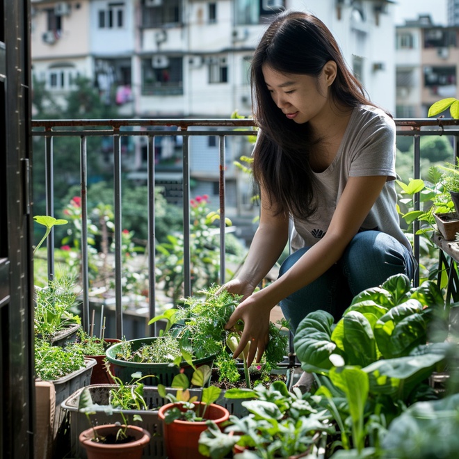 Cô gái trẻ trồng 7 loại rau trên ban công, mỗi chậu đều cho thu hoạch bội thu khiến ai cũng ghen tị - Ảnh 1.
