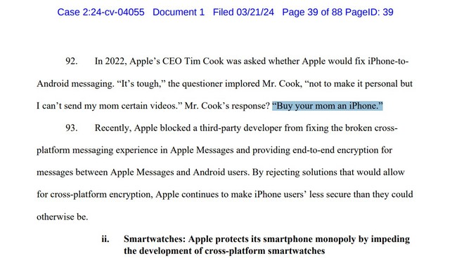 Mua cho mẹ bạn chiếc iPhone, câu đùa ngày trước của CEO Tim Cook trở thành tài liệu chống lại Apple của Bộ Tư pháp Mỹ - Ảnh 2.