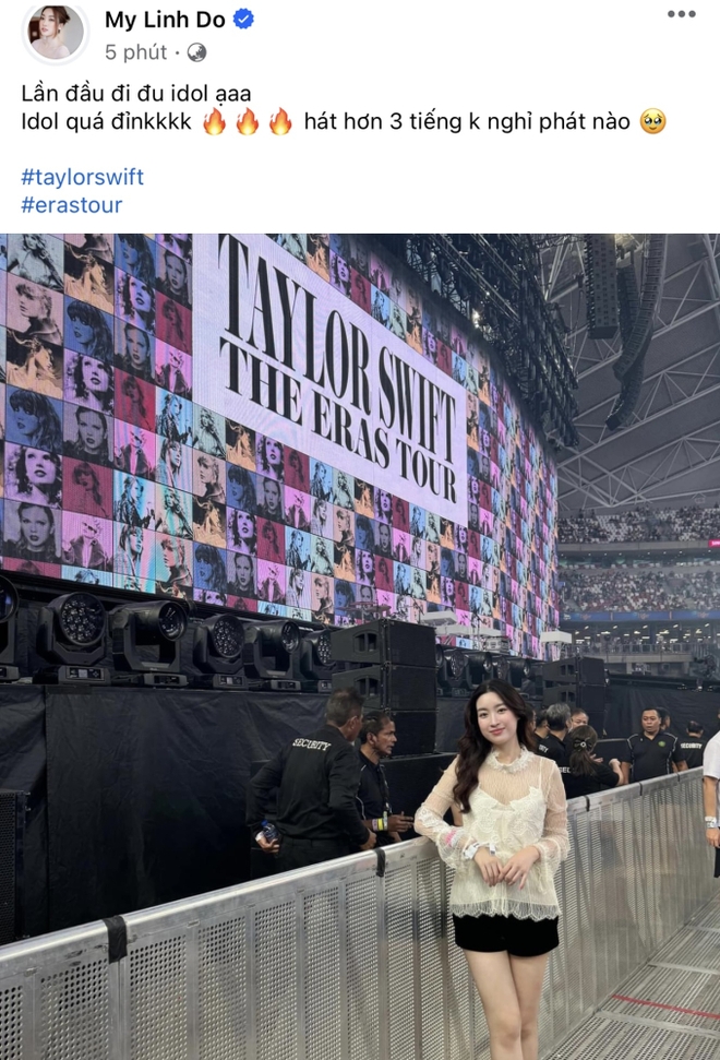 Mẹ bỉm sữa Đỗ Mỹ Linh đi đu concert Taylor Swift, được chồng chủ tịch CLB Hà Nội và anh trai chồng “hộ tống” - Ảnh 1.