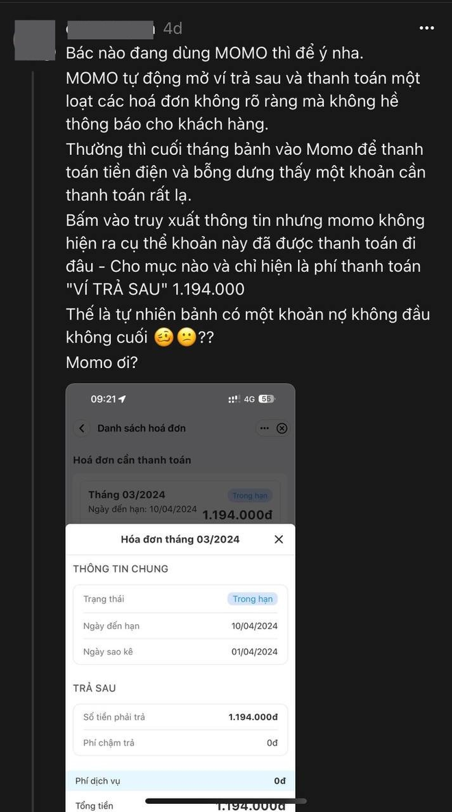 Vụ kh&aacute;ch h&agrave;ng bỗng dưng nợ gần 1,2 triệu đồng do V&iacute; Trả Sau: MoMo ch&iacute;nh thức l&ecirc;n tiếng - Ảnh 1.