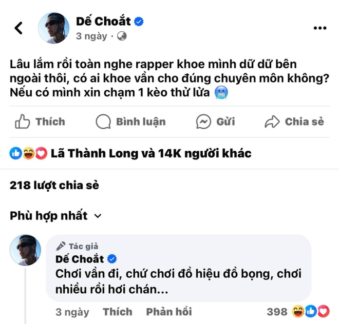 Quán quân Rap Việt “khiêu khích” cả giới rap: Quán quân King of Rap đáp trả được khen hết lời, loạt rapper sẵn sàng “tham chiến” - Ảnh 1.