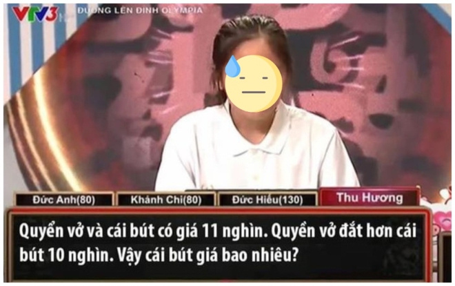 Câu hỏi Olympia bị đào lại: Vở và bút có giá 11k, vở đắt hơn bút 10k, vậy bút giá bao nhiêu - Đáp án không phải là 1k - Ảnh 1.