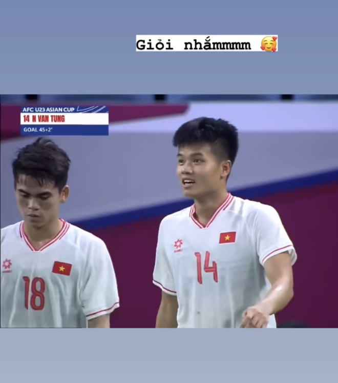 Bạn gái Văn Tùng “10 điểm không có nhưng”, thức đêm xem U23 Việt Nam, còn động viên “giỏi lắm” khi chàng lập công - Ảnh 2.