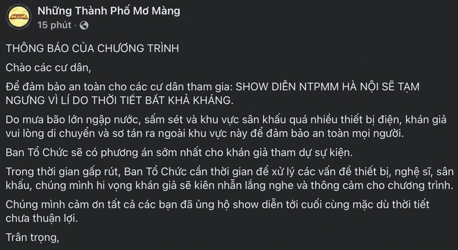 Những Thành Phố Mơ Màng phải ngưng biểu diễn vì mưa lớn, hàng nghìn khán giả buộc sơ tán để đảm bảo an toàn - Ảnh 1.