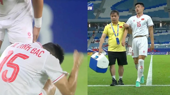 Xúc động tình đồng đội ở U23 Việt Nam, Nguyên Hoàng giơ áo động viên Đình Bắc đang chấn thương - Ảnh 3.