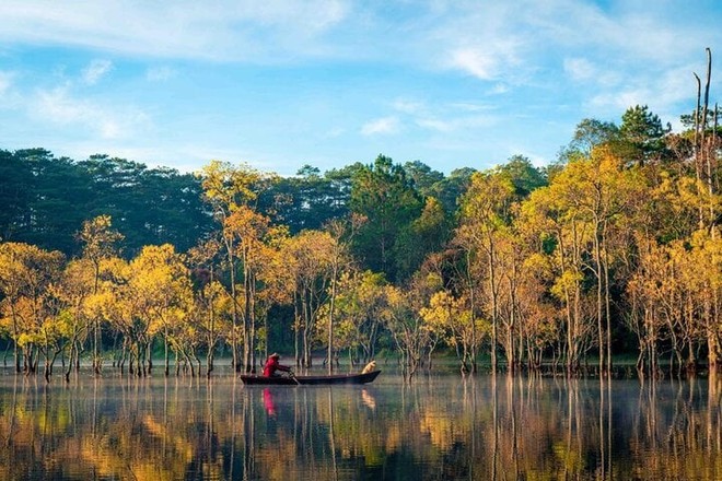 Suối Tía hồ Tuyền Lâm mùa lá vàng đẹp như tranh - Ảnh 1.