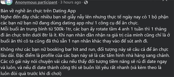 Chàng trai lương 50 triệu đồng cay đắng cảnh báo bẫy ăn chực trên app hẹn hò - Ảnh 1.