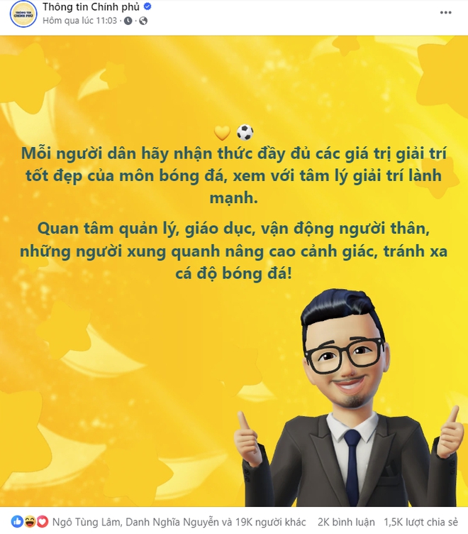 Fanpage Thông tin Chính phủ 4,5 triệu người theo dõi nhắc nhở về nạn cá độ bóng đá mùa Euro, netizens hứa chỉ xem bóng đá vì đam mê - Ảnh 1.